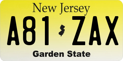 NJ license plate A81ZAX
