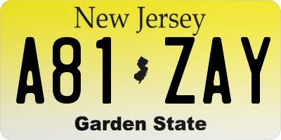 NJ license plate A81ZAY