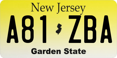 NJ license plate A81ZBA
