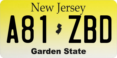 NJ license plate A81ZBD