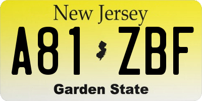 NJ license plate A81ZBF