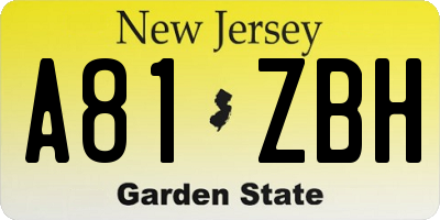 NJ license plate A81ZBH