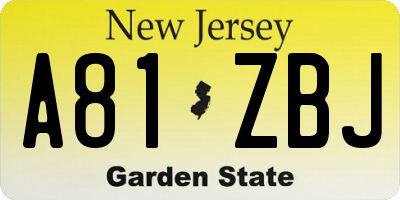 NJ license plate A81ZBJ