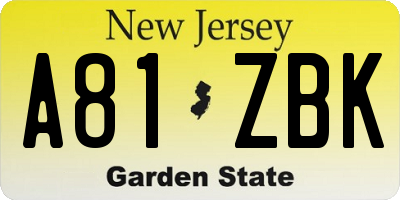 NJ license plate A81ZBK