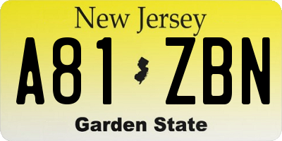 NJ license plate A81ZBN