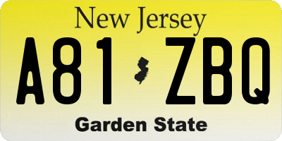 NJ license plate A81ZBQ