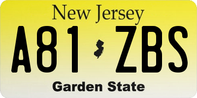 NJ license plate A81ZBS