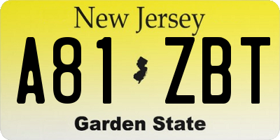NJ license plate A81ZBT
