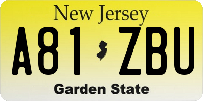 NJ license plate A81ZBU
