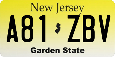 NJ license plate A81ZBV