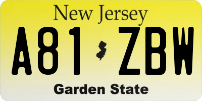 NJ license plate A81ZBW