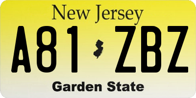 NJ license plate A81ZBZ