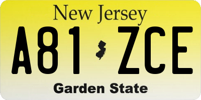 NJ license plate A81ZCE