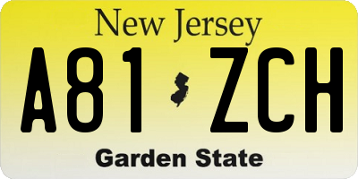 NJ license plate A81ZCH