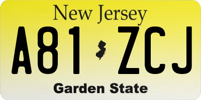 NJ license plate A81ZCJ