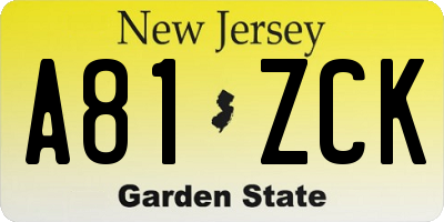 NJ license plate A81ZCK