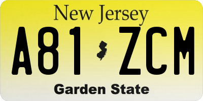 NJ license plate A81ZCM
