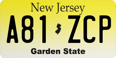 NJ license plate A81ZCP