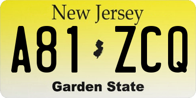 NJ license plate A81ZCQ