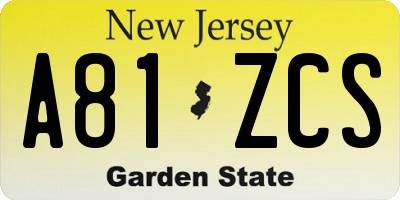 NJ license plate A81ZCS