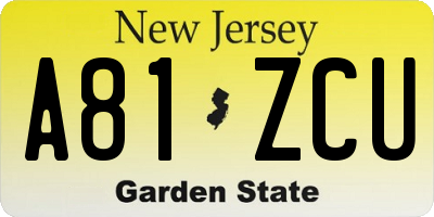 NJ license plate A81ZCU