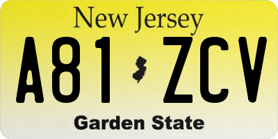 NJ license plate A81ZCV