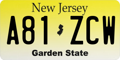 NJ license plate A81ZCW
