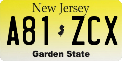 NJ license plate A81ZCX