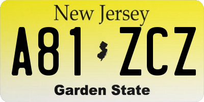 NJ license plate A81ZCZ