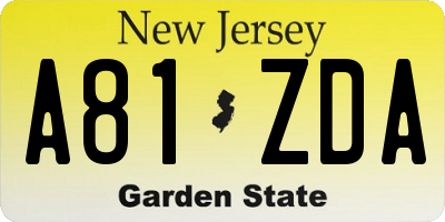 NJ license plate A81ZDA