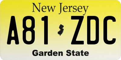 NJ license plate A81ZDC