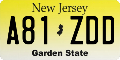 NJ license plate A81ZDD