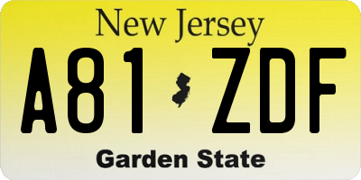 NJ license plate A81ZDF