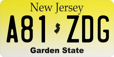 NJ license plate A81ZDG