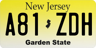 NJ license plate A81ZDH