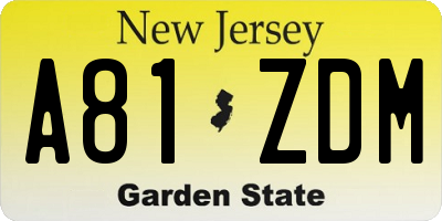NJ license plate A81ZDM