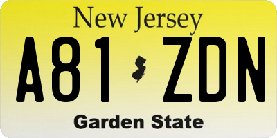 NJ license plate A81ZDN
