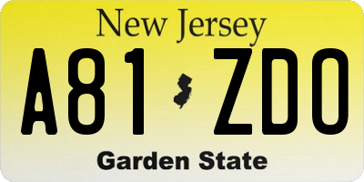 NJ license plate A81ZDO