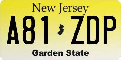 NJ license plate A81ZDP