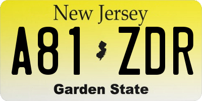 NJ license plate A81ZDR