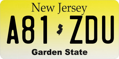 NJ license plate A81ZDU