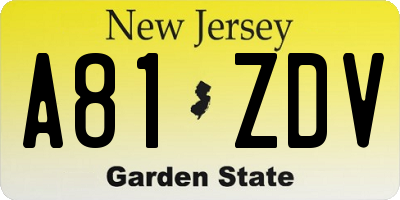 NJ license plate A81ZDV