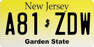 NJ license plate A81ZDW