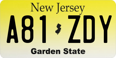 NJ license plate A81ZDY