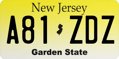 NJ license plate A81ZDZ