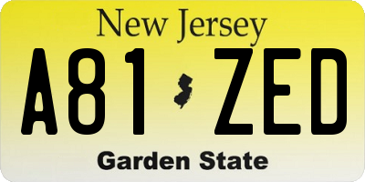 NJ license plate A81ZED
