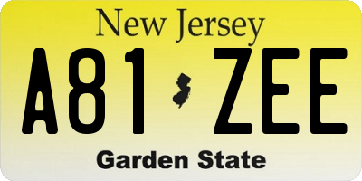 NJ license plate A81ZEE