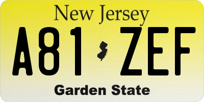 NJ license plate A81ZEF
