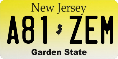 NJ license plate A81ZEM