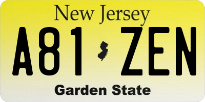 NJ license plate A81ZEN